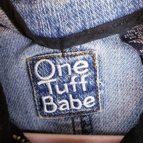 One tuff babe Jean jacket Hooded zip button Pocket size small - Picture 3 of 6